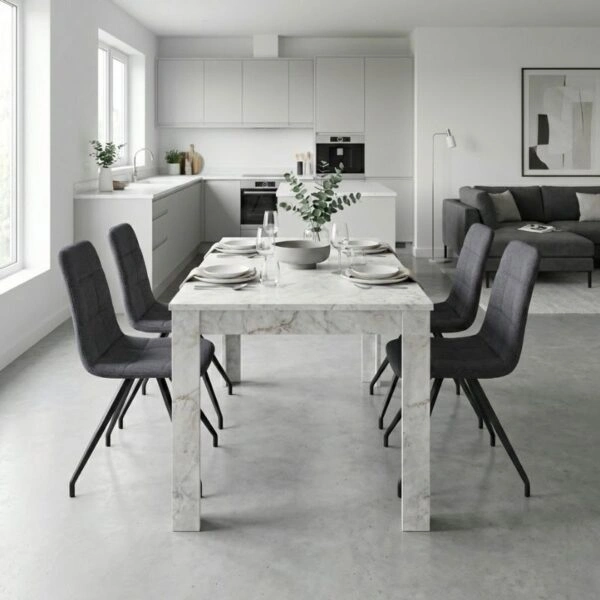 Σετ τραπεζαρία 5τμχ Darlen - Bianca Megapap χρώμα λευκό εφέ μαρμάρου - γκρι 125x72x74εκ.