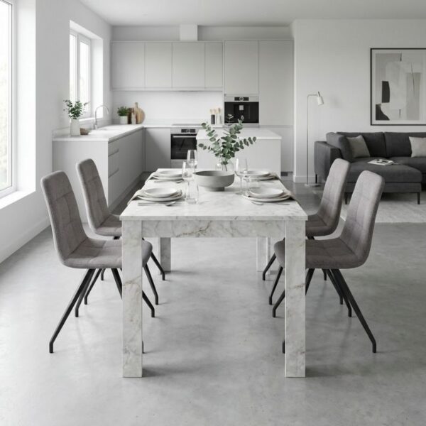 Σετ τραπεζαρία 5τμχ Darlen - Bianca Megapap χρώμα λευκό εφέ μαρμάρου - ανοιχτό μπεζ 125x72x74εκ.