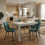 Σετ τραπεζαρία 5τμχ Darlen - Chiara Megapap χρώμα λευκό εφέ μαρμάρου - πράσινο 125x72x74εκ.