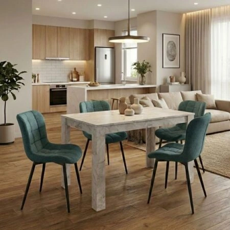 Σετ τραπεζαρία 5τμχ Darlen - Chiara Megapap χρώμα λευκό εφέ μαρμάρου - πράσινο 125x72x74εκ.