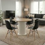 Σετ τραπεζαρία 5τμχ Bohema - Nova Megapap χρώμα ivory/sepet oak - μαύρο Ø90x77,7εκ.