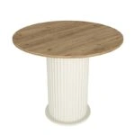 Σετ τραπεζαρία 5τμχ Bohema - Rosa Megapap χρώμα ivory/sepet oak - γκρι Ø90x77,7εκ.