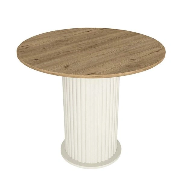 Σετ τραπεζαρία 5τμχ Bohema - Rosa Megapap χρώμα ivory/sepet oak - γκρι Ø90x77,7εκ.