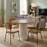 Σετ τραπεζαρία 5τμχ Bohema - Kevin Megapap χρώμα ivory/sepet oak - μουσταρδί Ø90x77,7εκ.