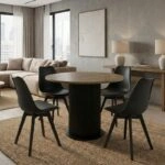 Σετ τραπεζαρία 5τμχ Bohema - Viva Megapap χρώμα μαύρο/sepet oak - μαύρο Ø90x77,7εκ.