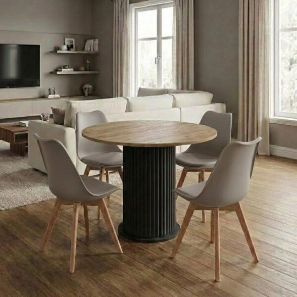 Σετ τραπεζαρία 5τμχ Bohema - Viva Megapap χρώμα μαύρο/sepet oak - cappuccino Ø90x77,7εκ.