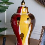 Artekko Ekko Πολύχρωμο Κεραμικό Διακοσμητικό Βάζο με Καπάκι (19.5x19.5x35)cm