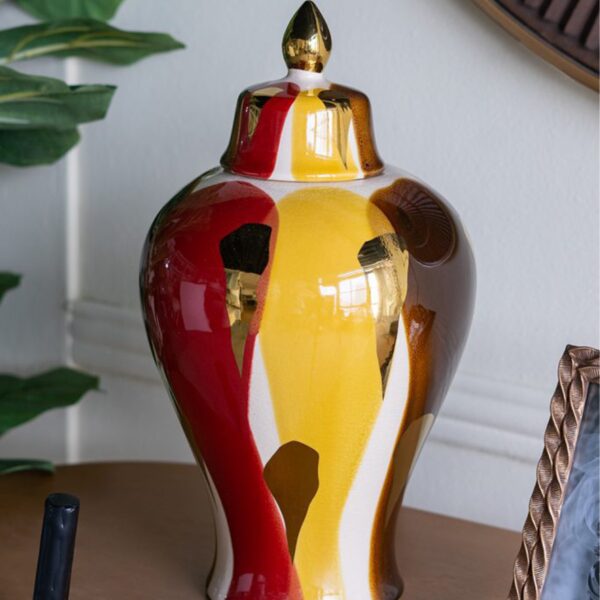 Artekko Ekko Πολύχρωμο Κεραμικό Διακοσμητικό Βάζο με Καπάκι (19.5x19.5x35)cm