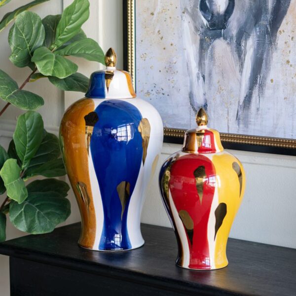 Artekko Ekko Πολύχρωμο Κεραμικό Διακοσμητικό Βάζο με Καπάκι (19.5x19.5x35)cm