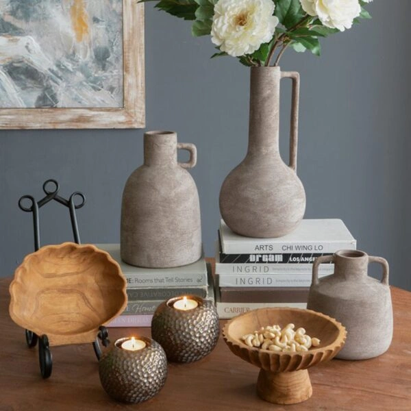 Artekko Candia Γκρι Βάζο από Τερακότα (15.5x15.5x17.5)cm