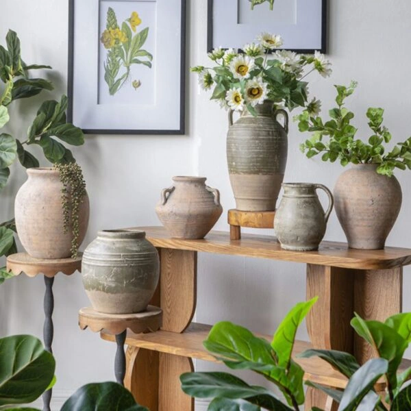 Artekko Antique Βάζο από Τερακότα σε Πράσινη με Μπεζ Αποχρώση (25x25x22.5)cm