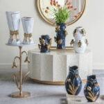 Artekko Glazed Μπλε Κεραμικό Βάζο με Χρυσές Λεπτομέρειες (20x20x34.5)cm