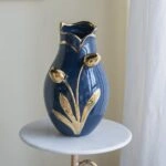 Artekko Glazed Μπλε Κεραμικό Βάζο με Χρυσές Λεπτομέρειες (20x20x34.5)cm