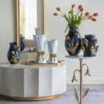 Artekko Glazed Μπλε Κεραμικό Βάζο με Χρυσές Λεπτομέρειες (20x20x34.5)cm