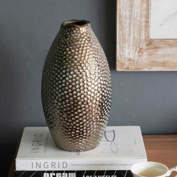 Artekko Lidded Μπρονζέ Κεραμικό Βάζο (13.5x13.5x28)cm