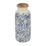 Artekko Aging Λευκό Κεραμικό Βάζο με Μπλε Λουλούδια (16x16x38.7)cm