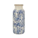 Artekko Aging Λευκό Κεραμικό Βάζο με Μπλε Λουλούδια (16x16x38.7)cm
