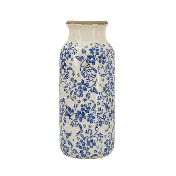 Artekko Aging Λευκό Κεραμικό Βάζο με Μπλε Λουλούδια (16x16x38.7)cm