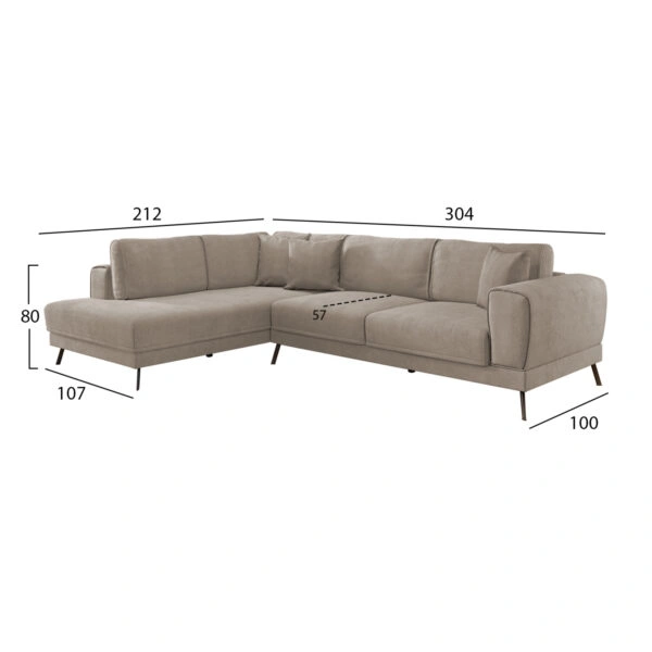 ΚΑΝΑΠΕΣ ΚΡΕΒΑΤΙ ΑΡΙΣΤΕΡΗ ΓΩΝΙΑ ZENORA HM3337.03L ΜΠΕΖ ΥΦΑΣΜΑ 304x212x80Υεκ