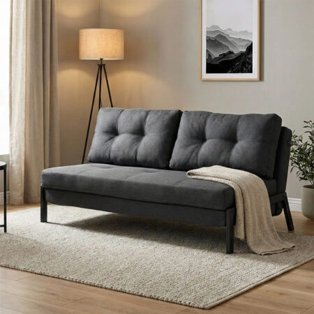 Καναπές 2θέσιος-κρεβάτι Fancy ύφασμα σε ανθρακί απόχρωση με μαύρο πόδι 150x92x77εκ