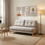 Καναπές 2θέσιος-κρεβάτι Fancy  ύφασμα σε μπεζ απόχρωση με φυσικό πόδι 150x92x77εκ