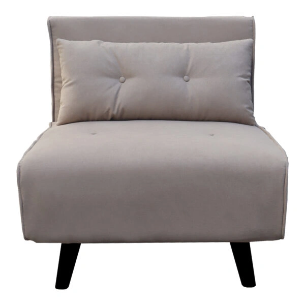 Πολυθρόνα-κρεβάτι Josuane  γκρι μπεζ βελούδο και ξύλινο πόδι σε μαύρη απόχρωση 78x80x81εκ