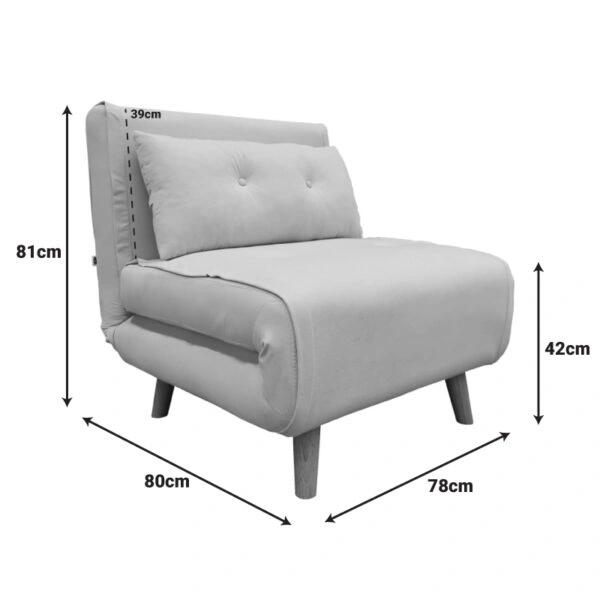 Πολυθρόνα-κρεβάτι Josuane  γκρι μπεζ βελούδο και ξύλινο πόδι σε μαύρη απόχρωση 78x80x81εκ