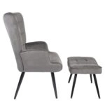 Πολυθρόνα Μπερζέρα Με Υποπόδιο ArteLibre LENNOX Γκρι Βελούδο/Ξύλο 96x68x73cm