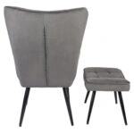 Πολυθρόνα Μπερζέρα Με Υποπόδιο ArteLibre LENNOX Γκρι Βελούδο/Ξύλο 96x68x73cm