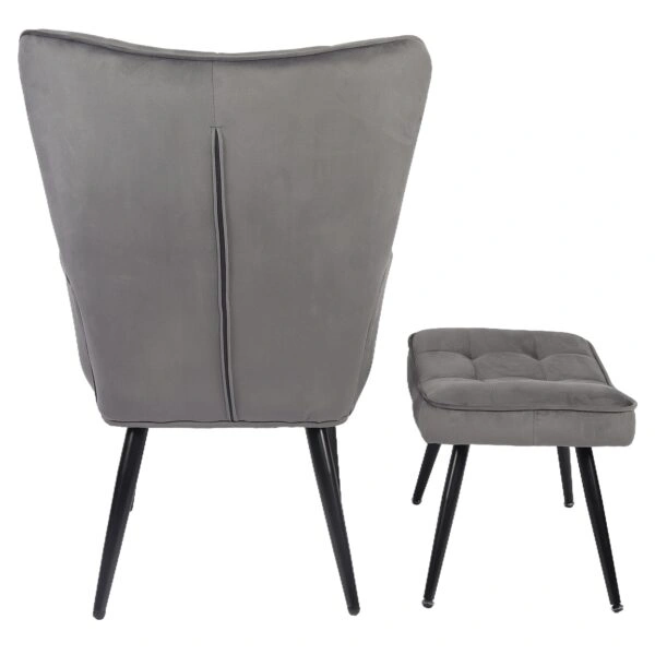 Πολυθρόνα Μπερζέρα Με Υποπόδιο ArteLibre LENNOX Γκρι Βελούδο/Ξύλο 96x68x73cm