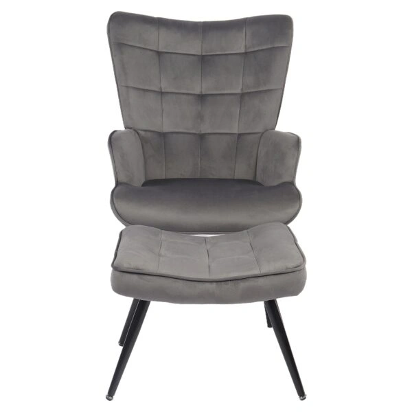 Πολυθρόνα Μπερζέρα Με Υποπόδιο ArteLibre LENNOX Γκρι Βελούδο/Ξύλο 96x68x73cm