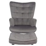 Πολυθρόνα Μπερζέρα Με Υποπόδιο ArteLibre LENNOX Γκρι Βελούδο/Ξύλο 96x68x73cm