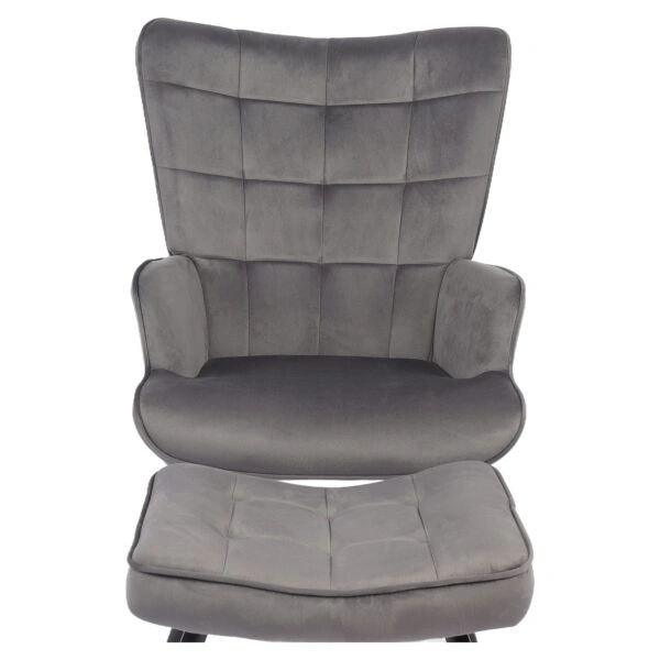 Πολυθρόνα Μπερζέρα Με Υποπόδιο ArteLibre LENNOX Γκρι Βελούδο/Ξύλο 96x68x73cm