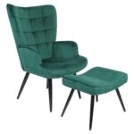 Πολυθρόνα Μπερζέρα Με Υποπόδιο ArteLibre LENNOX Πράσινο Βελούδο/Ξύλο 96x68x73cm