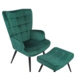 Πολυθρόνα Μπερζέρα Με Υποπόδιο ArteLibre LENNOX Πράσινο Βελούδο/Ξύλο 96x68x73cm