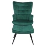 Πολυθρόνα Μπερζέρα Με Υποπόδιο ArteLibre LENNOX Πράσινο Βελούδο/Ξύλο 96x68x73cm