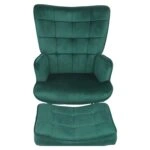 Πολυθρόνα Μπερζέρα Με Υποπόδιο ArteLibre LENNOX Πράσινο Βελούδο/Ξύλο 96x68x73cm