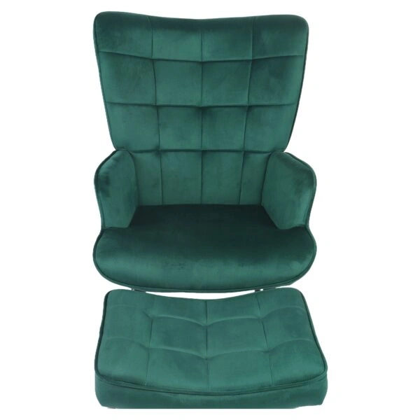 Πολυθρόνα Μπερζέρα Με Υποπόδιο ArteLibre LENNOX Πράσινο Βελούδο/Ξύλο 96x68x73cm