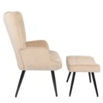 Πολυθρόνα Μπερζέρα Με Υποπόδιο ArteLibre LENNOX Μπεζ Βελούδο/Ξύλο 96x68x73cm