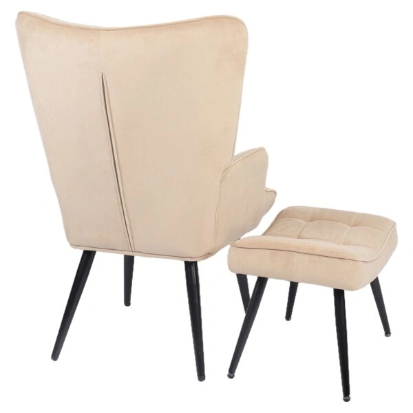 Πολυθρόνα Μπερζέρα Με Υποπόδιο ArteLibre LENNOX Μπεζ Βελούδο/Ξύλο 96x68x73cm