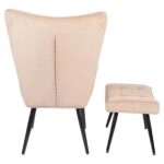 Πολυθρόνα Μπερζέρα Με Υποπόδιο ArteLibre LENNOX Μπεζ Βελούδο/Ξύλο 96x68x73cm