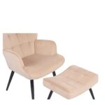 Πολυθρόνα Μπερζέρα Με Υποπόδιο ArteLibre LENNOX Μπεζ Βελούδο/Ξύλο 96x68x73cm