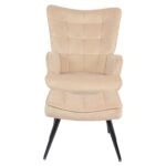 Πολυθρόνα Μπερζέρα Με Υποπόδιο ArteLibre LENNOX Μπεζ Βελούδο/Ξύλο 96x68x73cm