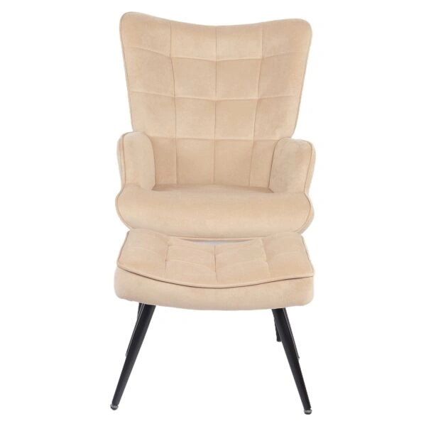 Πολυθρόνα Μπερζέρα Με Υποπόδιο ArteLibre LENNOX Μπεζ Βελούδο/Ξύλο 96x68x73cm