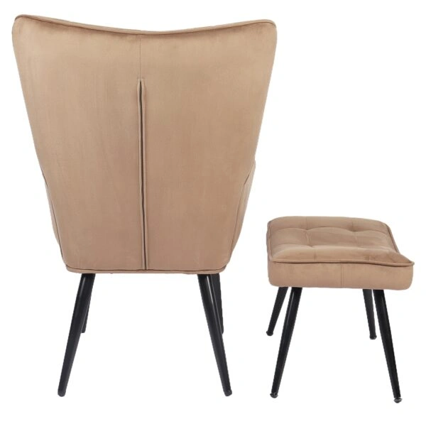 Πολυθρόνα Μπερζέρα Με Υποπόδιο ArteLibre LENNOX Καφέ Βελούδο/Ξύλο 96x68x73cm