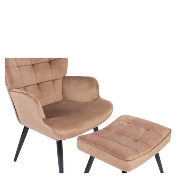 Πολυθρόνα Μπερζέρα Με Υποπόδιο ArteLibre LENNOX Καφέ Βελούδο/Ξύλο 96x68x73cm