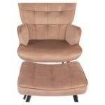 Πολυθρόνα Μπερζέρα Με Υποπόδιο ArteLibre LENNOX Καφέ Βελούδο/Ξύλο 96x68x73cm