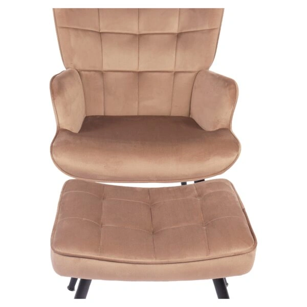 Πολυθρόνα Μπερζέρα Με Υποπόδιο ArteLibre LENNOX Καφέ Βελούδο/Ξύλο 96x68x73cm