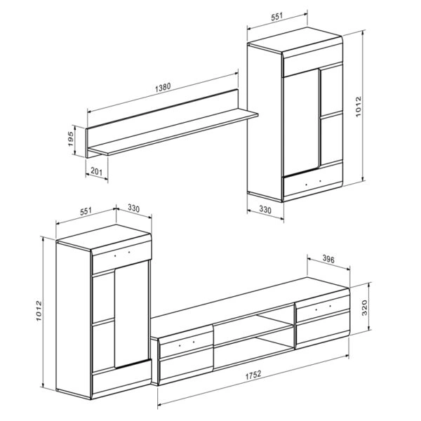 Σύνθετο σαλονιού Saleto  λευκό 230.2x39.6x202.4εκ