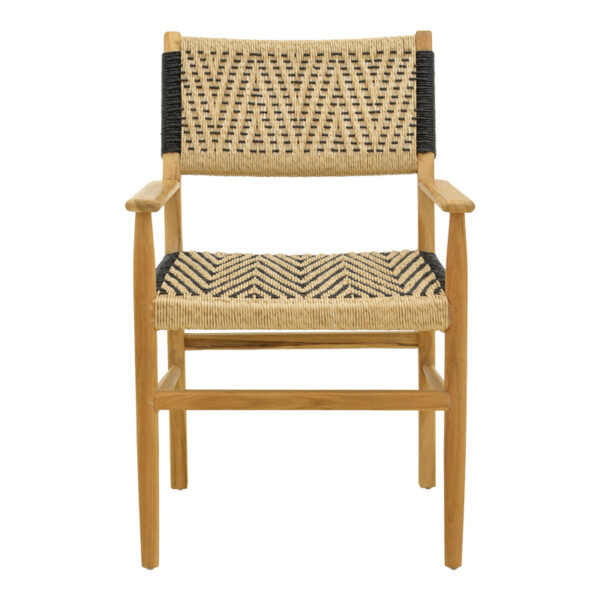 Πολυθρόνα Fermilo σκελετός teak ξύλο με pe σχοινί σε φυσική-μαύρη απόχρωση 55x67x86εκ